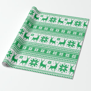 Papier Cadeau Motif flocon de neige vert cerf Noël hivernal