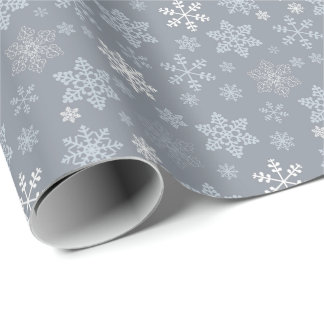 Papier Cadeau Motif Flocons de Neige Bleu Gris