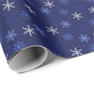 Papier Cadeau Motif Flocons de Neige Bleus Blancs