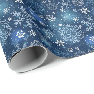 Papier Cadeau Motif Flocons de Neige Bleus Gelés