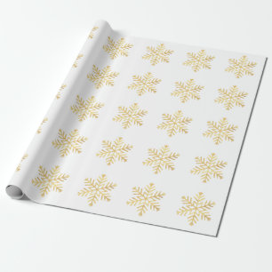 Papier Cadeau Motif Flocons de Neige Or Festifs