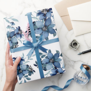 Papier Cadeau Motif Flora bleu marine