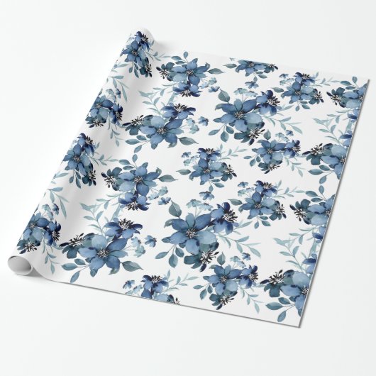 Papier Cadeau Motif Flora bleu marine (Déroulé)