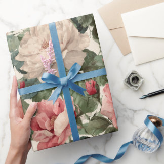 Papier Cadeau Motif floral à la crème de rose rose classique