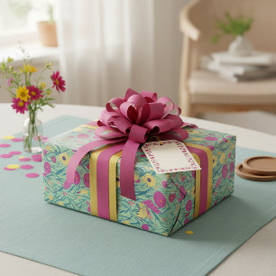 Papier Cadeau Motif floral à l'aquarelle rose et jaune atténué