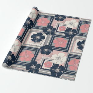 Papier Cadeau Motif floral à l'hibiscus bleu élégant (9)