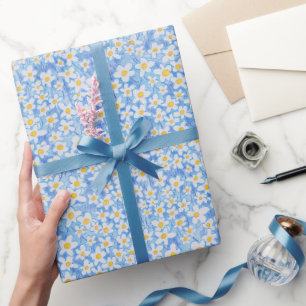 Papier Cadeau Motif floral à marguerite bleue
