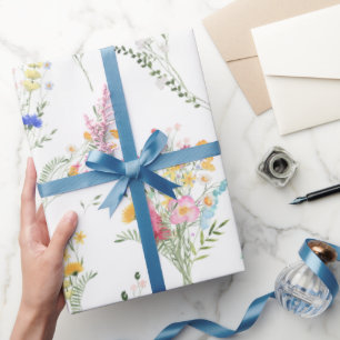 Papier Cadeau Motif floral aquarelle de fleurs sauvages