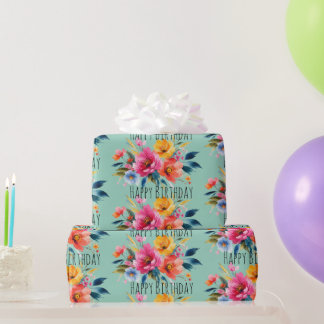 Papier Cadeau Motif floral aquarelle | Floral moderne et lumineu
