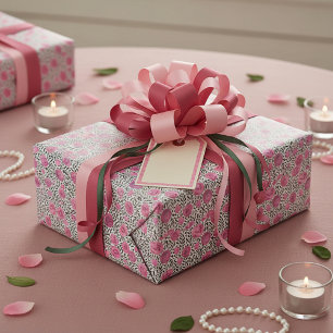 Papier Cadeau Motif floral aquarelle rose et gris