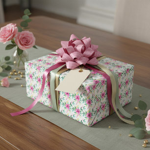 Papier Cadeau Motif floral aquarelle rose vif