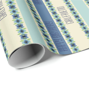 Papier Cadeau Motif floral artistique en bleu