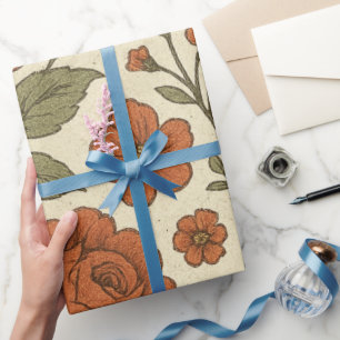 Papier Cadeau Motif Floral Automnal Vintage – Botanique Rustique