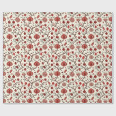 Papier Cadeau Motif Floral Avec Fleurs Rouges Et Feuilles (Plat)