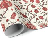 Papier Cadeau Motif Floral Avec Fleurs Rouges Et Feuilles (Coin rond)