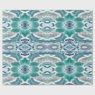 Papier Cadeau Motif floral baroque sarcelle et bleu élégant