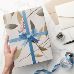 Papier Cadeau Motif floral beige feuille d'olive botanique