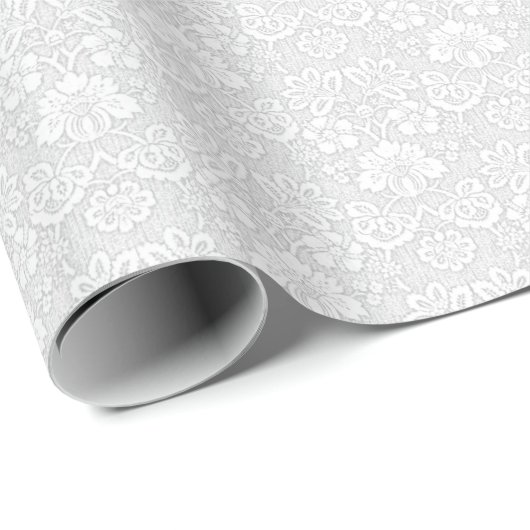 Papier Cadeau Motif floral blanc de damassé (Coin rond)