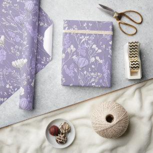 Papier Cadeau Motif floral blanc de fleur de lavande douce