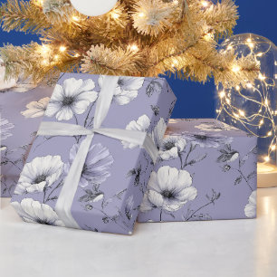 Papier Cadeau Motif floral blanc de fleur de lavande douce