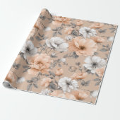 Papier Cadeau Motif floral blanc de fleur de pêche douce romanti (Déroulé)