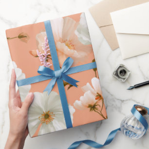 Papier Cadeau Motif floral blanc de fleur de pêche douce romanti