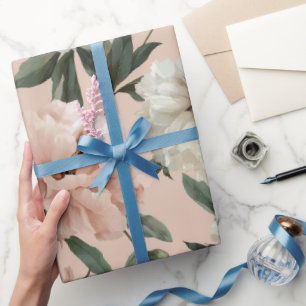 Papier Cadeau Motif floral blanc de pivoine rose féminine