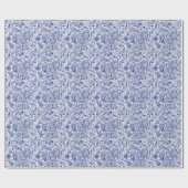 Papier Cadeau Motif Floral Blanc Et Bleu (Plat)