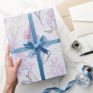 Papier Cadeau Motif floral blanc lavande violet clair