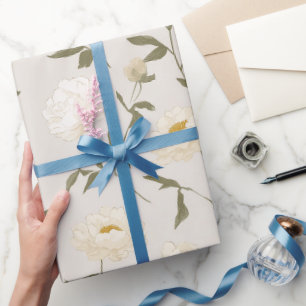 Papier Cadeau Motif floral blanc pivoine crème minimal