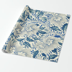 Papier Cadeau Motif Floral bleu Antique Design asiatique