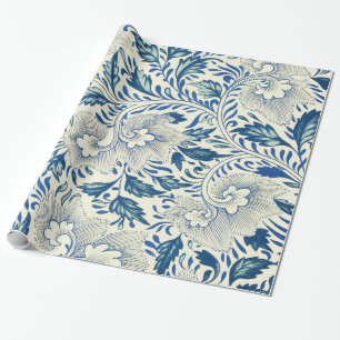 Papier Cadeau Motif Floral bleu Antique Design asiatique