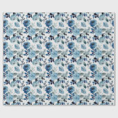 Papier Cadeau Motif floral bleu aquarelle (Plat)