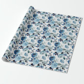 Papier Cadeau Motif floral bleu aquarelle (Déroulé)