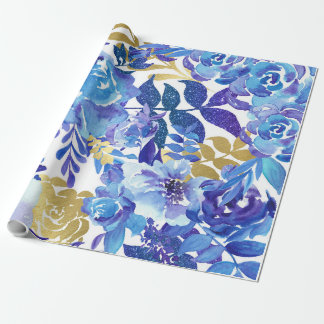 Papier Cadeau Motif floral bleu, Aquarelle artistique