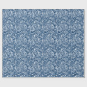 Papier Cadeau Motif Floral Bleu Blanc Et Marine (Plat)