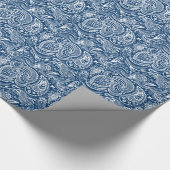 Papier Cadeau Motif Floral Bleu Blanc Et Marine (Coin)