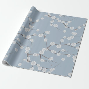 Papier Cadeau Motif floral bleu blanc moderne de fleur de