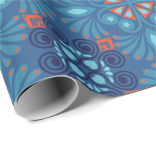 Papier Cadeau Motif floral bleu et orange sans couture