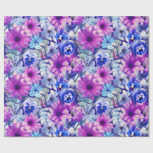 Papier Cadeau Motif Floral bleu magenta rose (Plat)