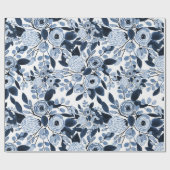 Papier Cadeau Motif floral bleu marine Pastel (Plat)