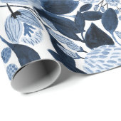 Papier Cadeau Motif floral bleu marine Pastel (Coin rond)