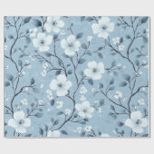 Papier Cadeau Motif floral bleu pâle et blanc (Plat)