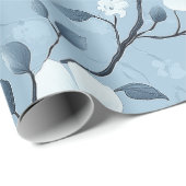 Papier Cadeau Motif floral bleu pâle et blanc (Coin rond)