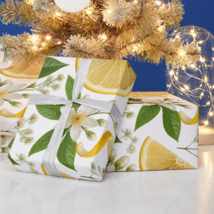 Papier Cadeau Motif floral botanique et citron pressé réaliste