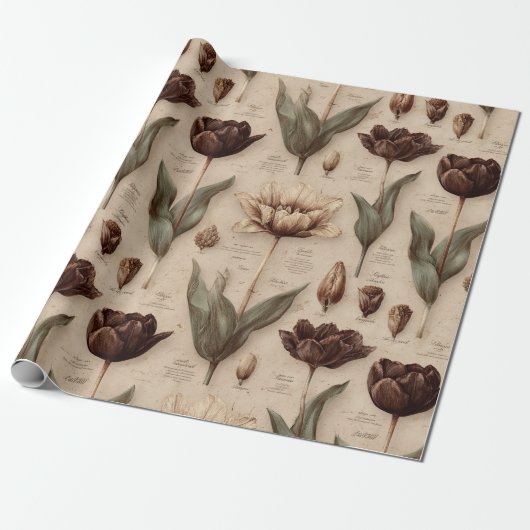 Papier Cadeau Motif floral botanique vintage (6) (Déroulé)