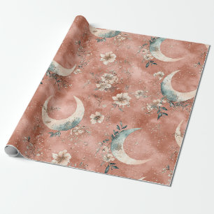Papier Cadeau Motif floral céleste terre cuite atténuée