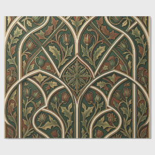 Papier Cadeau Motif floral Chardon Victorien Vert foncé 