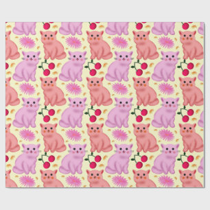 Papier Cadeau Motif floral Cherry au chat mignon Kawaii Kitty
