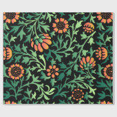 Papier Cadeau Motif floral complexe avec feuilles vertes (Plat)